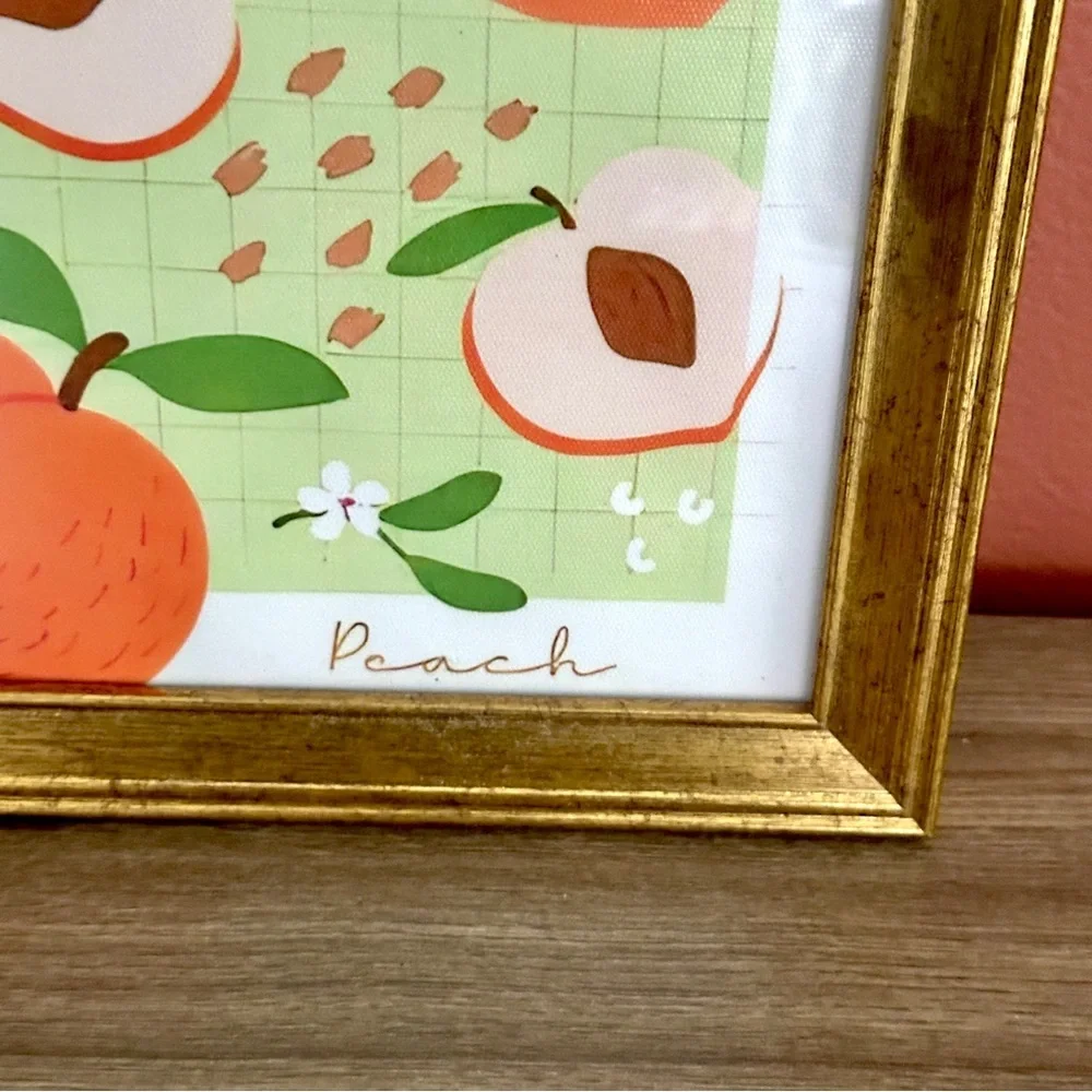 Fruit Market Peaches Retro Canvas Print Gold Framed Wall Hanging Art Flower